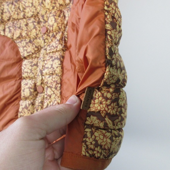 Burton Down Vest Puffer Women S Orange Floral Lightweight Zip Up Outdoor 252 - Picture 12 of 12